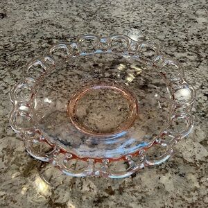 Pink Depression Glass Plate Open Lace Edge Clear no Sunburst on bottom Rare